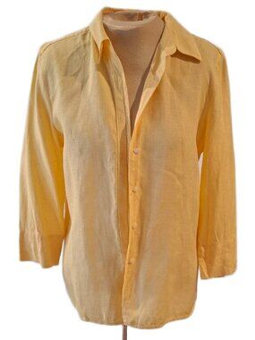 Talbots  Irish Linen Vintage Light Yellow Button‑Up Shirt Size 12